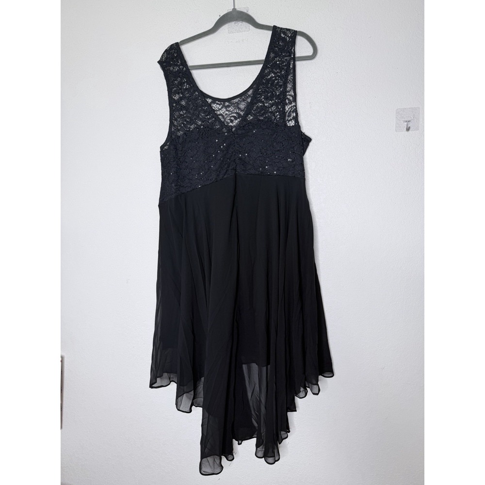 Black Sequin Lace‎ Dress Womens 3XL High Low Romantic Coquette Party Cocktail - Picture 4 of 11